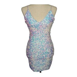Windsor White Iridescent Sequined Party Formal Bodycon Mini Dress Size XS